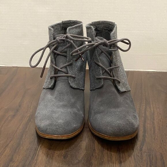 Toms Charcoal Chunk Heeled Lace Up Ankle Boots - Picture 2 of 10